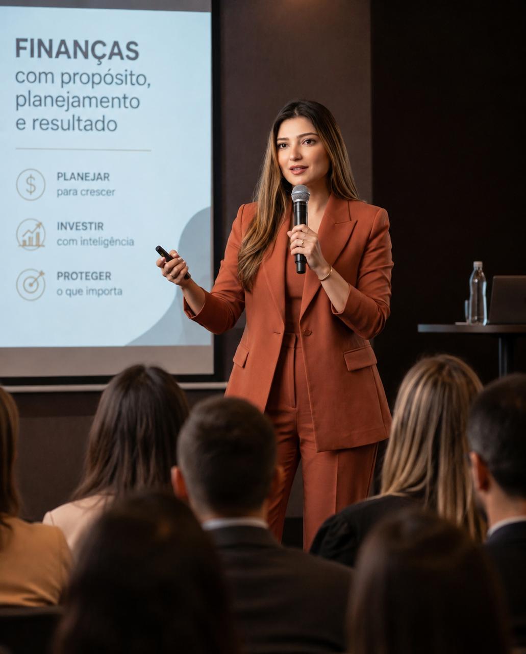 Luana Alves apresentando mentoria em educação financeira